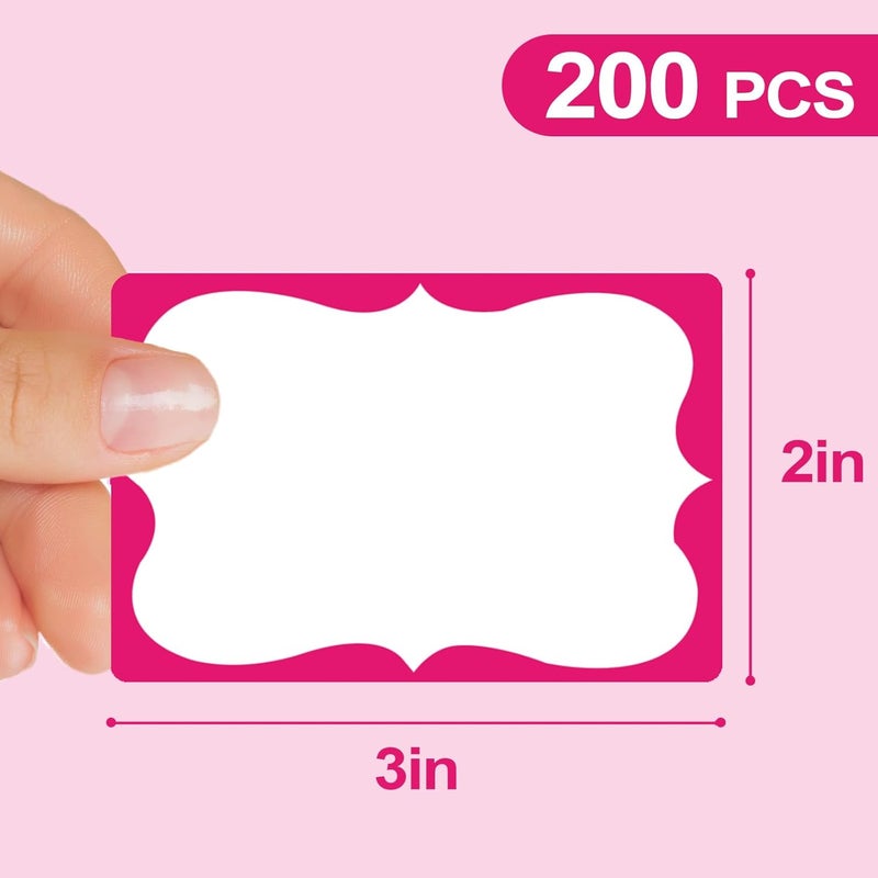 labelon Pink Name Tags,2"x 3" Name Tag Stickers with Pink Border 200 Pcs Adhesive Name Tags Sticker Name Badges Labels for Valentine, School, Office, Home, Party, Conferences - Image 2